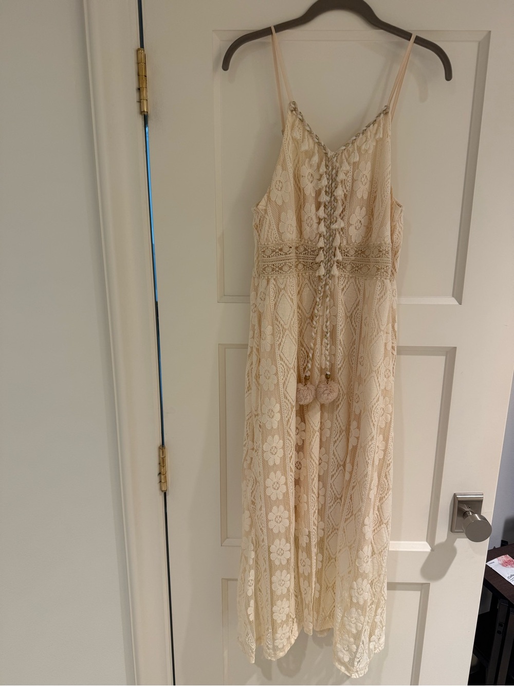 Boho Lace Crochet Tassel Maxi Dress in Cream